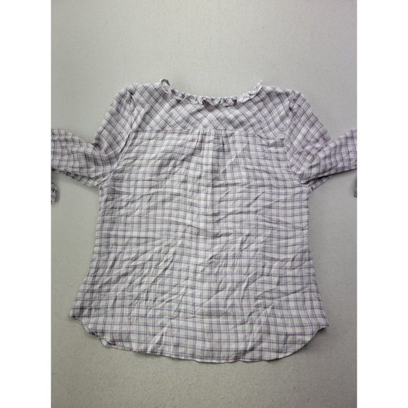 NEW - Talbots Women Petite Lp White Pink Plaid Button Up Ruffle Neck Western - Picture 7 of 7